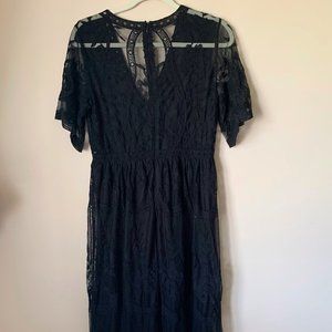 PinkBlush Black Lace Mesh Overlay Maternity Dress